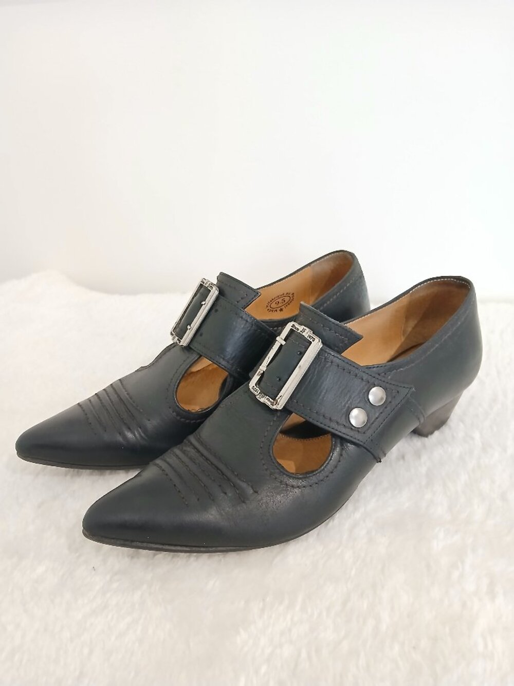 John Fluevog Iconic Leather Pilgrim Buckled Victorian Loafers Size 9.5